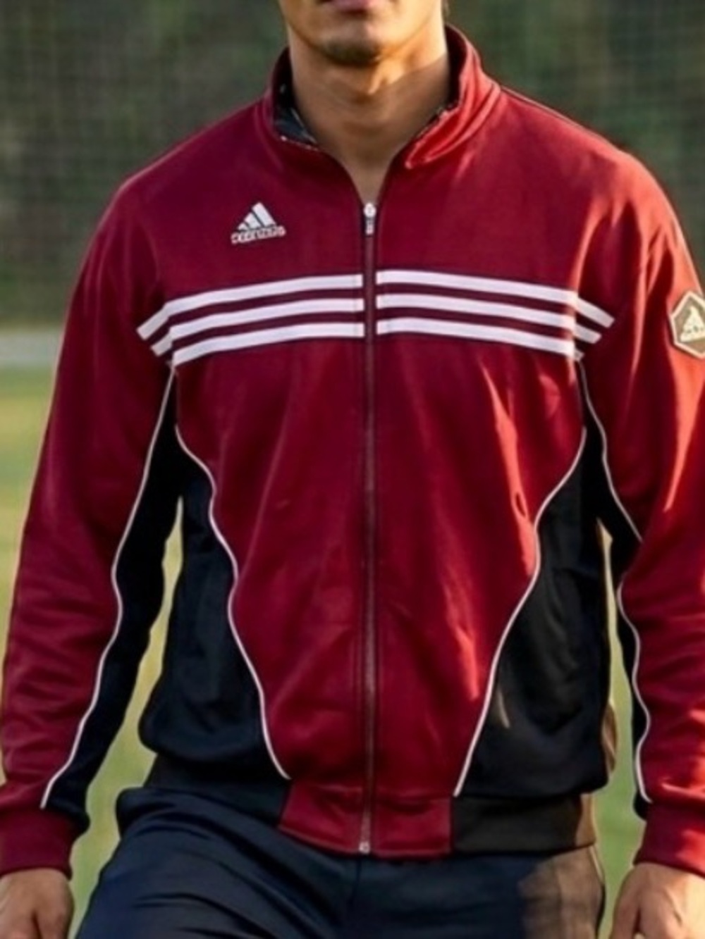Vintage Adidas Soccer Jacket Maroon & Black w/  White Stripes - Rare Retro Style